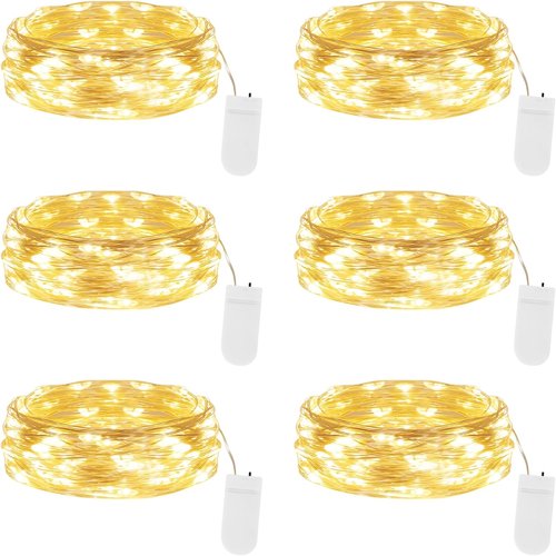 Lakumu Fairy Lights | 6-Pack Battery Operated 7FT String Lights - Waterproof Silver Wire for Mason Jars & Decor