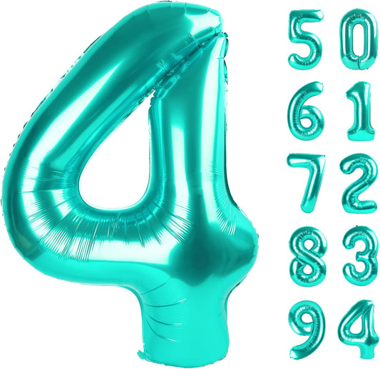 Number 4 Balloon - Teal Blue 40 Inch Large Balloon for 4th Birthday Decorations | Perfect Party Decor
