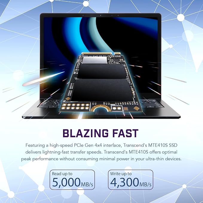 Transcend MTE410 2TB M.2 2242 SSD, Up to 5000MB/s, PCIe Gen4x4 NVMe 3D TLC for Ultra-Thin Laptops/Lenovo Legion Go/Yoga Gen 6/ASUS ExpertBook/ZenBook/Mini PC/DRAM-Less Design for Low Power Consumption