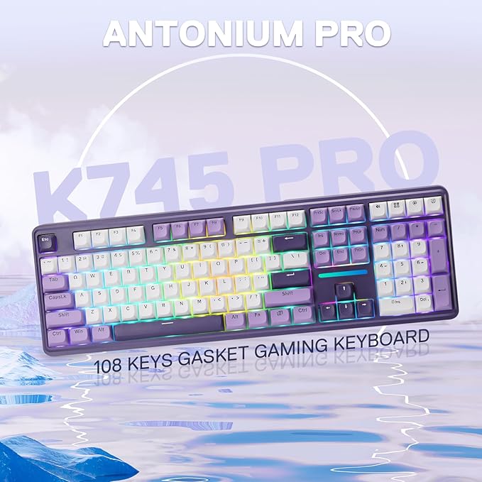 Redragon K745 PRO Wireless Gasket RGB Gaming Keyboard, 108 Keys Mechanical Keyboard w/Extra 4 Hotkeys, Hot-Swap Socket, 5-Layer Noise Dampening, See-Through Round PBT Keycaps, Mint Mambo Switch