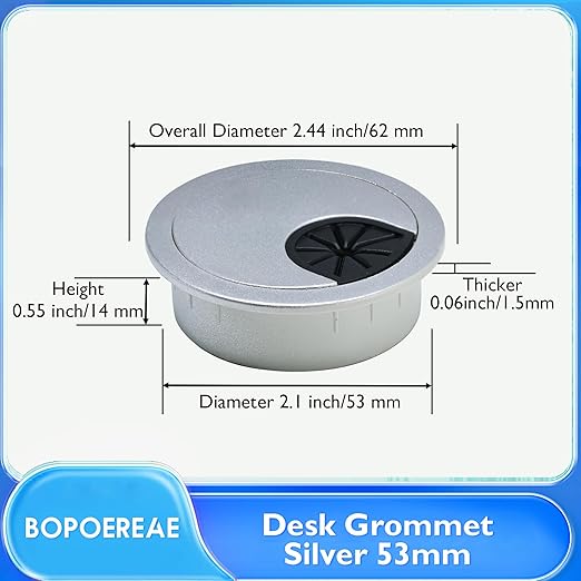 BOPOREAE Desk Grommet 2-1/16" (53 mm), Desk Cord Hole Cover, Cable Grommet ABS Plastic, Desk Hole Grommet for Office and Home Table Cable, Detachable Cable Cord Organizer (Silver Sand 4 Pcs)