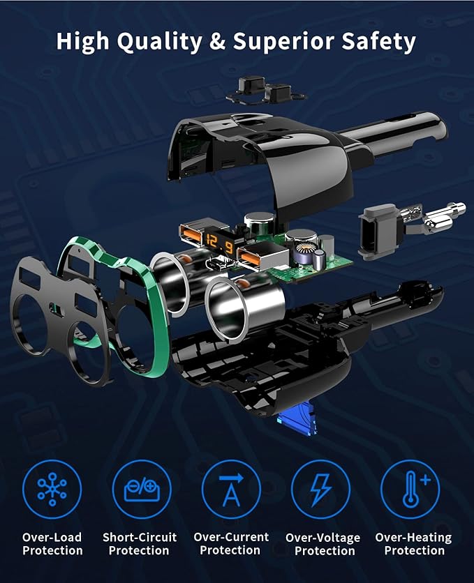 [2026 Upgraded] Cigarette Lighter Splitter, SUPERONE 180W 2-Socket Cigarette Lighter Adapter with Dual QC3.0 and 20W PD USB C Car Charger Splitter for GPS/Dash Cam/Laptop/iPad/iPhone 17/16/15/14/13/12