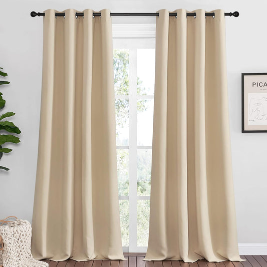 NICETOWN Bedroom Darkening Curtains - Biscotti Beige, 55" x 120", Thermal Insulated Grommet Panels