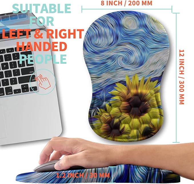 Kuosgm Ergonomic Mouse Pad Wrist Support with Memory Foam Massage Bulge, Carpal Tunnel Pain Relief Mousepad Wrist Rest for Mouse(12x8 inch,Sunflower)
