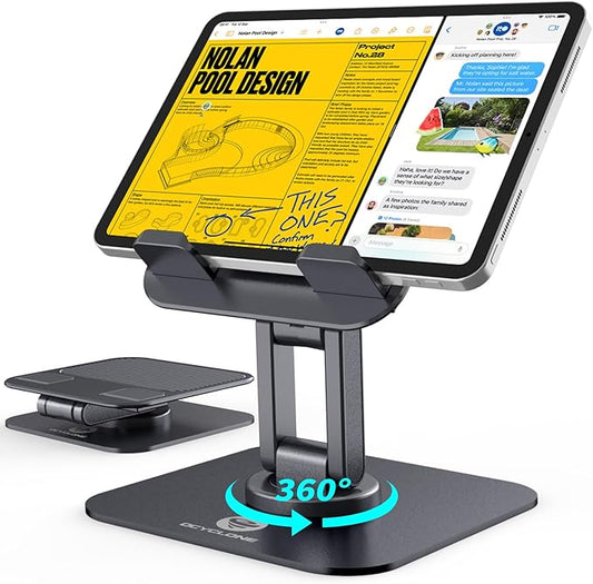 OCYCLONE iPad Stand, 360° Rotating Adjustable Foldable iPad Tablet Stand Holder for Desk Compatible with Kindle Tablet iPad 4" - 15.6" Portable Monitor Stand, Black