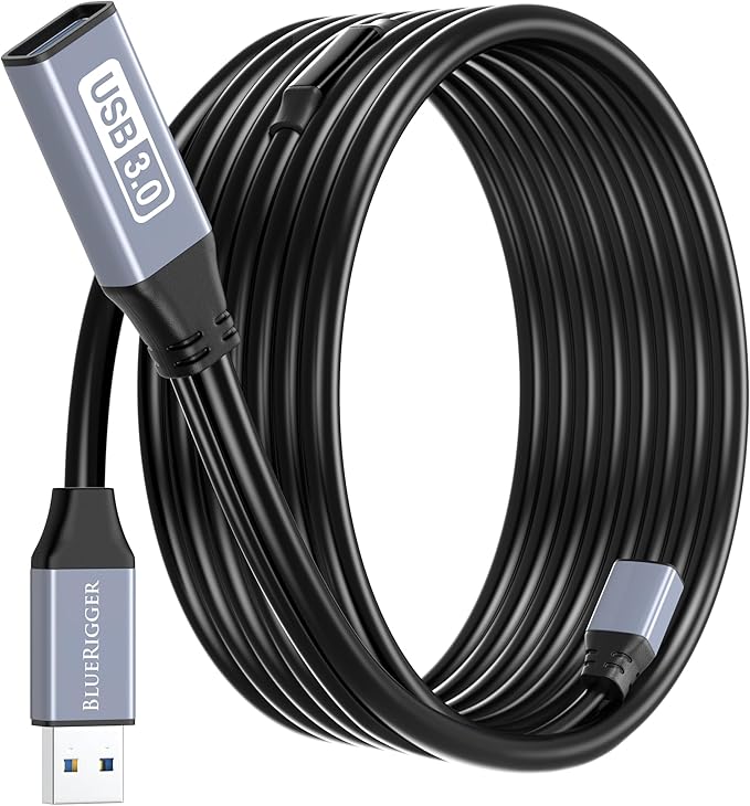 BlueRigger Active USB 3.0 Extension Cable 50FT (5 Gbps USB Extender Cord, in-Wall CL3 Rated) - Long USB Extension Cable for Webcam, VR Headset, Printer, Hard Drive, Keyboard, Mouse