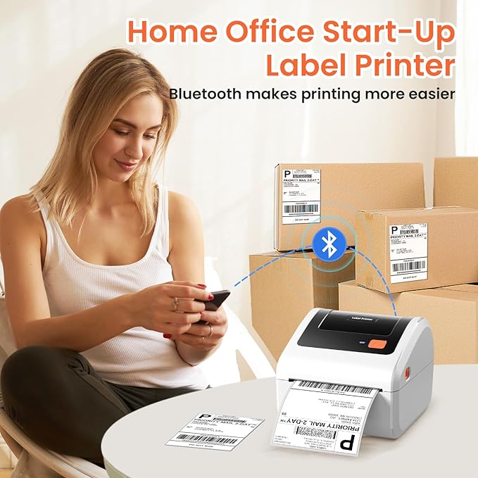 Omezizy Bluetooth Thermal Shipping Label Printer - D450BT Thermal Label Printer 4x6 for Small Business & Shipping Packages, Compatible with iPhone, Android, iPad, Windows, macOS, USPS, Amazon, Tiktok
