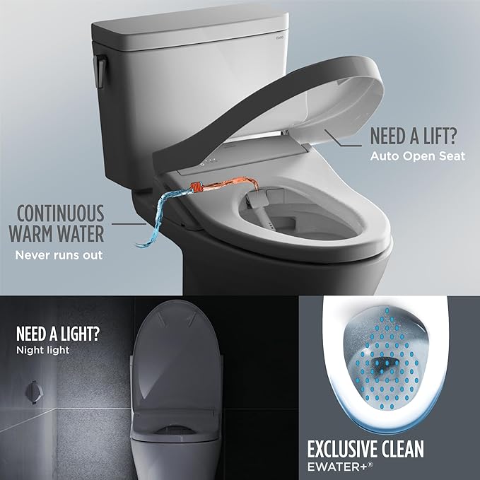 TOTOÂ® WASHLETÂ®+ S7A Electronic Bidet Toilet Seat, EWATER+Â® Bowl and Wand Cleaning, Auto Open and Close Classic Lid, Elongated, Cotton White - SW4734AT40#01