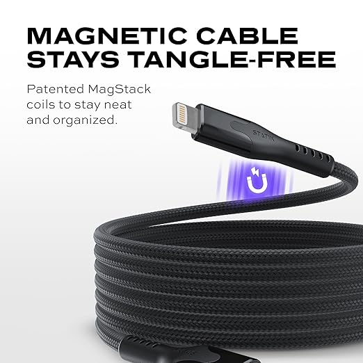 Statik MagStack USB A to Lightning Cable MFi Certified, Clutter-Free Magnetic Charging Cable, Anti-Tangle Phone Charger Cord, 12W, Compatible with iPhone & iPad, 6FT