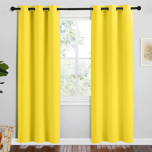 NICETOWN Bright Yellow Room Darkening Curtains - Thermal Insulated Grommet Drapes, 42" x 78" (Set of 2)