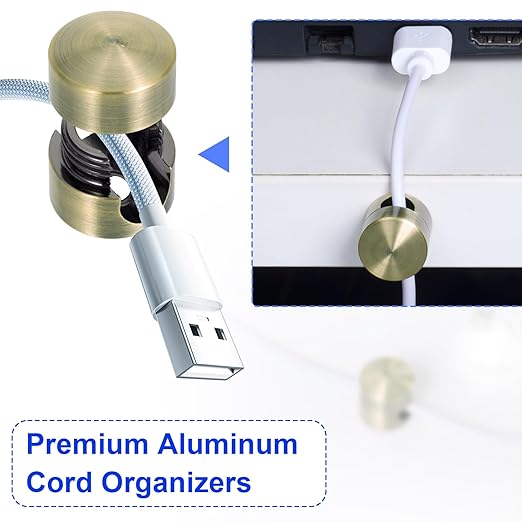 SmallCat 1 Set Charger Holders for Cords, Antique Copper Color Adjustable Cable Anchor Holders, Adhesive Metal Cord Clips, Cable Management Wire Organizers for Desk, Office, Nightstand