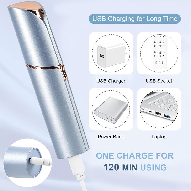 Facial Hair Remover for Women - Blue Color | 8 Replacement Heads Included