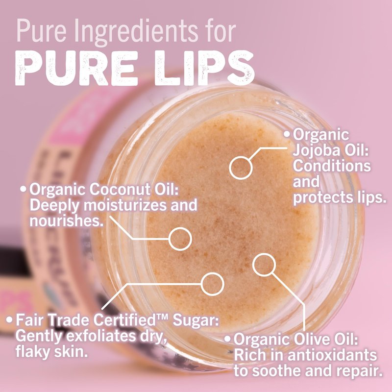 Eco Lips LIP SUGAR SCRUB 4 Pack (4-0.25oz jars) 100% Organic Lip Care Treatment with Organic Sugar & Coconut Oil - Gently Exfoliate & Polish Dry, Flaky Lips (Variety 4-Pack)