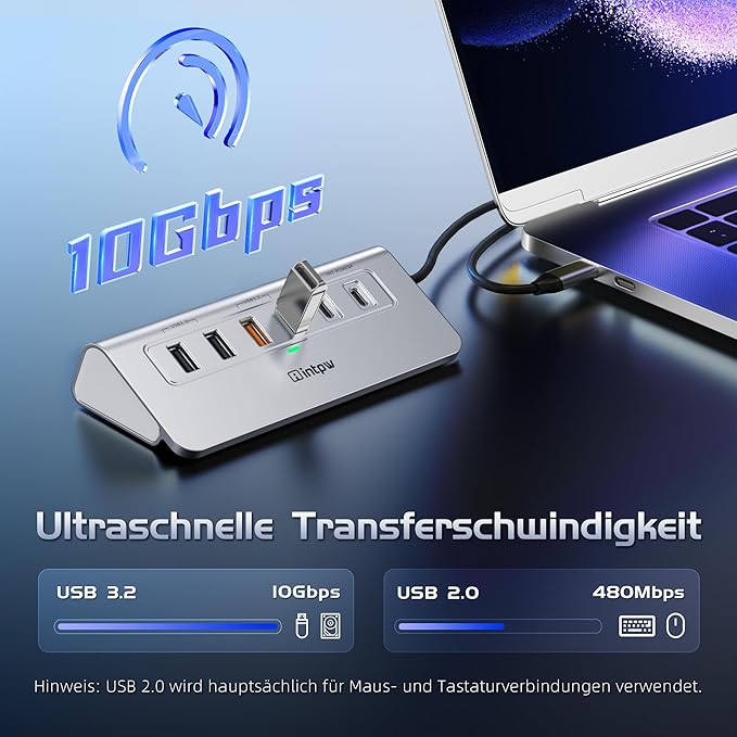 intpw 10-in-1 USB C Hub with Ethernet, 4K@60Hz HDMI, 10Gbps USB-C/USB-A, PD 100W, SD/TF, P9R PRO Docking Station for MacBook Pro/Air M1-M5, iPhone 17/16/15, iPad Pro, Windows