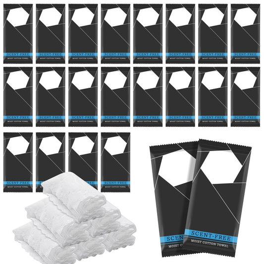 50 Pcs Moist Towel Bulk Moist Towelettes Individually Wrapped,White Towel Services 8.5''x 8.5'' Unscented Wet Hand Towels,Disposable Refreshment Pre Moistened Towels for Travel Camping Sport Spa Party