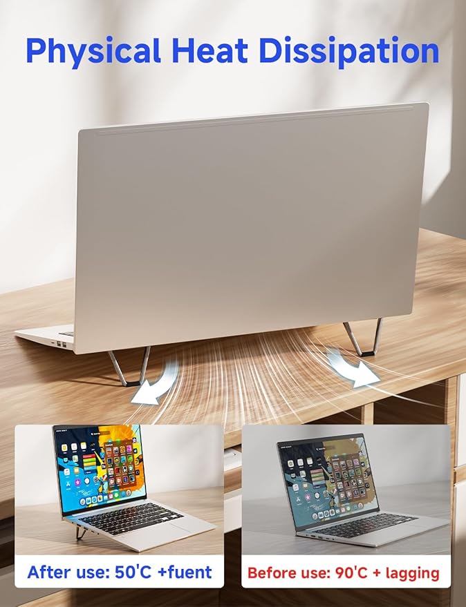 HYDOOD Portable Laptop Stand, Mini Aluminum Keyboard Riser,Foldable Cooling Pad,Ergonomic Adjustable Laptop Stand Holder for 11.6-17 Inch Laptops for MacB00k Air/Pro,Silver