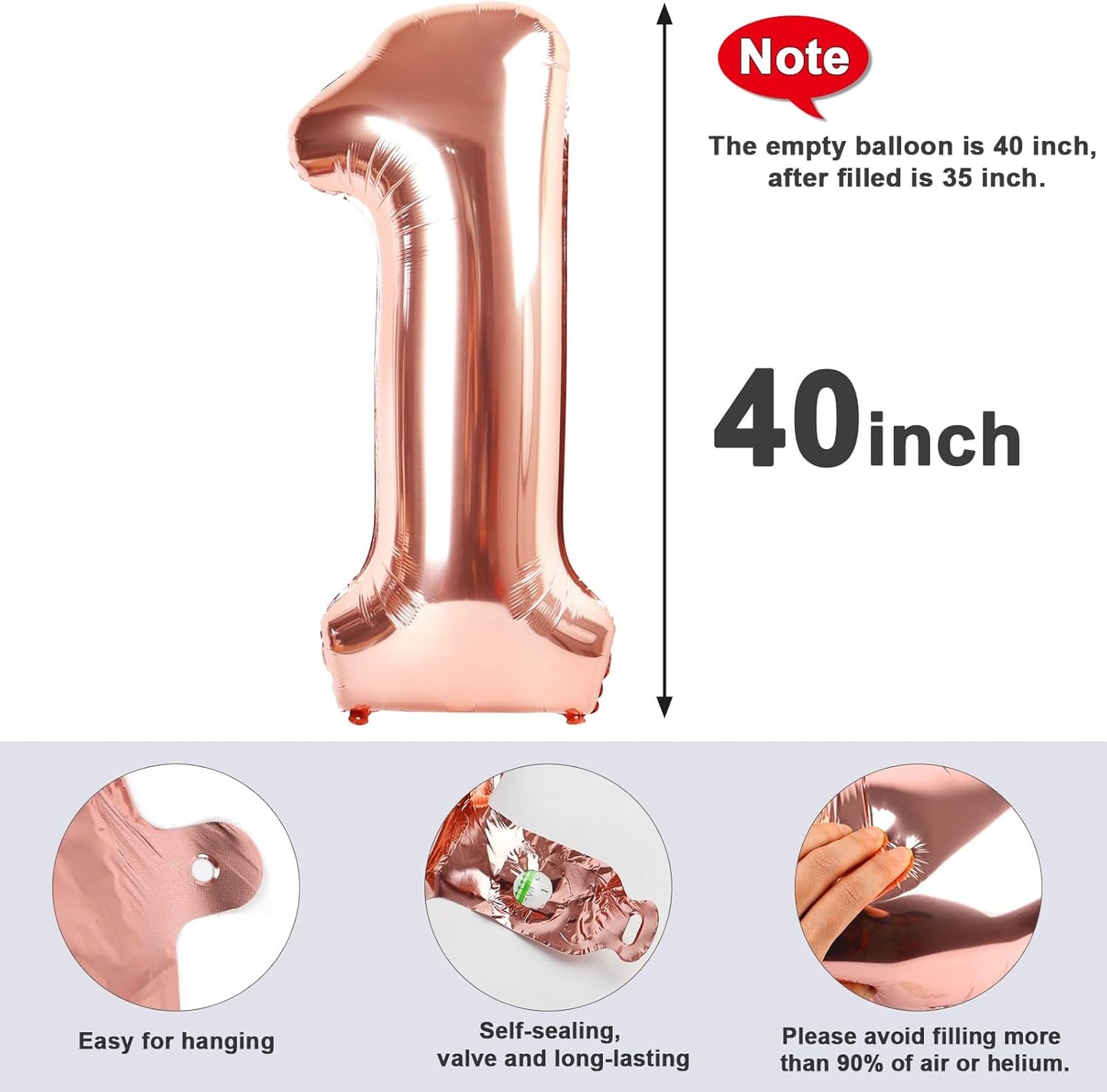Numbers 40 Balloons - 40 Inch Rose Gold 40th Birthday Decorations for Men & Women | Large Foil Party Decor