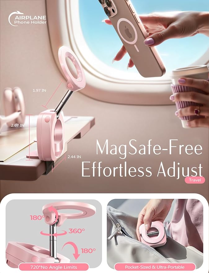 LISEN Airplane Travel Essentials for Women Men Phone Holder for Desk MagSafe Phone Travel Size Accessories Airplane Gadgets Pink Office Desk Decor Accessories for Women Room Decor Organizer，Pink