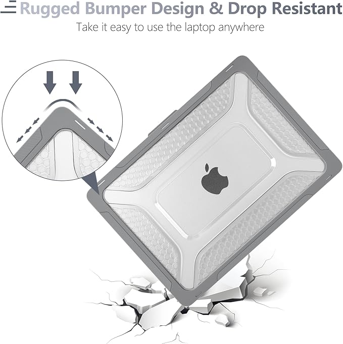 Batianda Extreme Heavy Duty Case for New MacBook Air 13.6 inch 2026 M5 2025 M4 2024 M3 2022 Release - Anti-Slip Rubberized Stand (Holds 25lbs) Honeycomb Exoskeleton Max Cooling & Stability - Grey