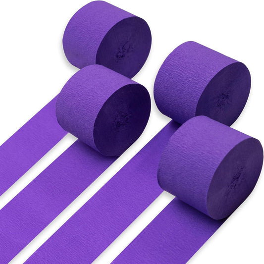 PartyWoo Purple Crepe Paper Streamers - 4 Pack of 328ft Dark Purple for Birthday & Baby Shower Decor