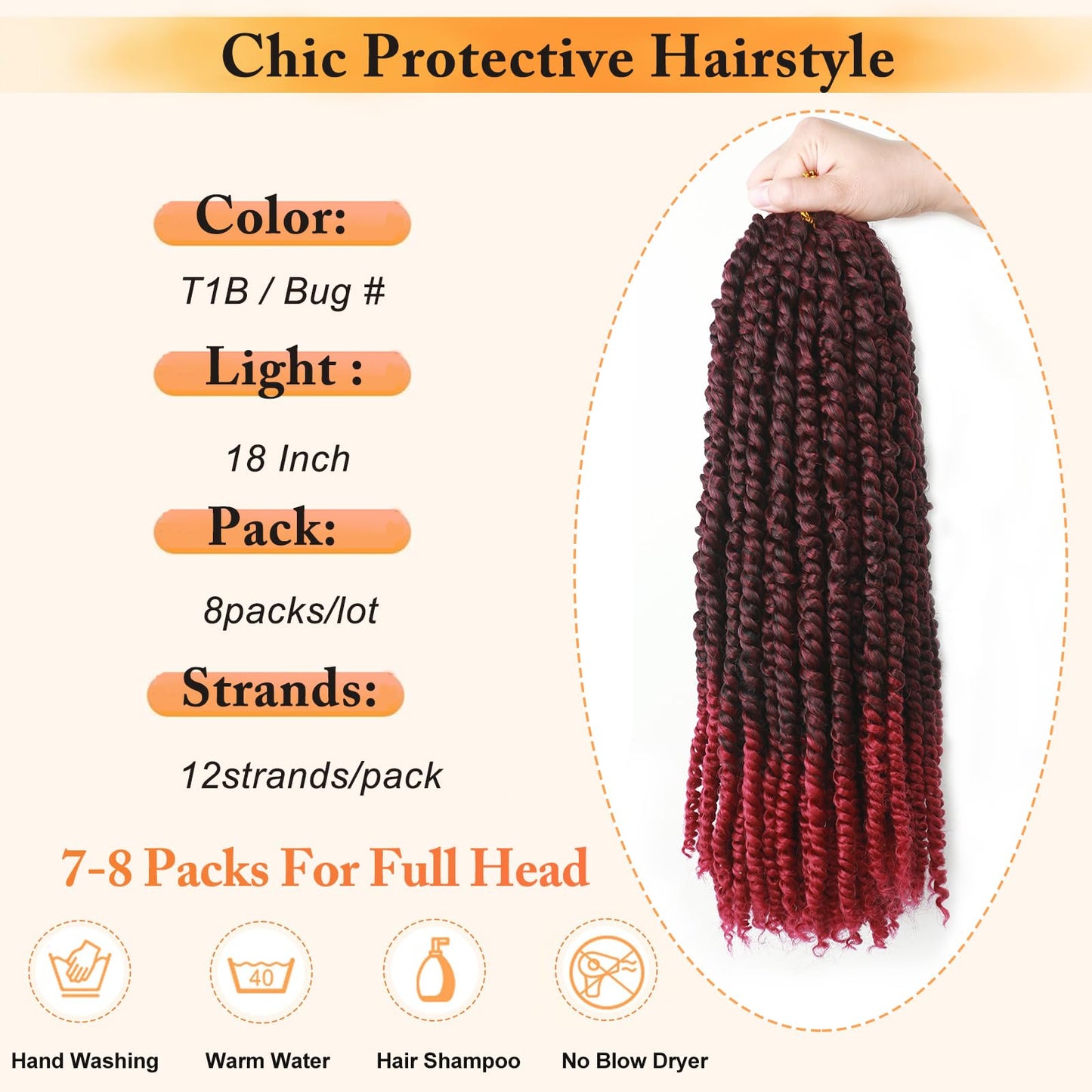 18 Inch Crochet Passion Twist Hair Pre Looped 8 Packs Crochet Hair, Pre Twisted Passion Twist Crochet Hair Ombre Burgundy Synthetic Bohemian Twist Braids Hair for Black Women