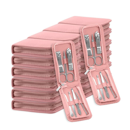 Manicure Set Bulk, Nail Clippers Kit Stainless Steel Fingernail Clippers Set, Sturdy Nail Tip Cutter Trimmers Professional Grooming Toenail Clippers Personal Pedicure Kits 8 in 1 (Pink 24 Pack)