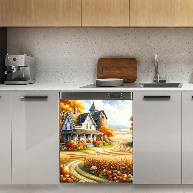 Autumn House Yellow Dishwasher Magnet Cover for The Front Magnetic Dishwasher Door Covers Dish Washer Sticker Wrap Home Decorative Appliances Panel Decal Kitchen Decor 23" x 26" (Magnetic)