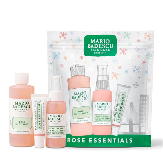 Mario Badescu Rose Essentials 3-Piece Set – Rose Body Wash, Rosewater Facial Spray & Lip Balm for Hydrating Head-to-Toe Skincare