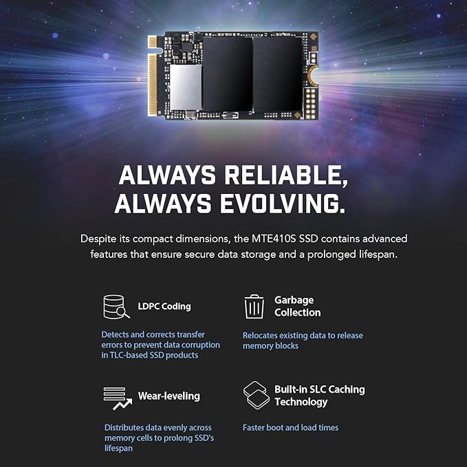 Transcend MTE410 256GB M.2 2242 SSD Up to 3300MB/s PCIe Gen4x4 NVMe 3D TLC for Ultra-Thin Laptops/Lenovo Legion Go&Yoga Gen 6/ASUS ExpertBook&ZenBook/Mini PC/DRAM-Less Design for Low Power Consumption