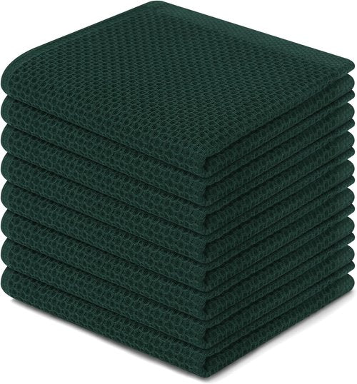 Homaxy Kitchen Dish Cloths - 100% Cotton Waffle Weave, Ultra Soft & Absorbent, 12x12 Inches, 8-Pack | Blackish Green