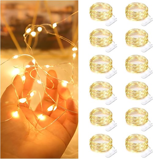 Bexdir Fairy Lights - 12 Pack Battery Operated 7FT Waterproof Silver Wire String Lights for Home Decor | Party & Wedding