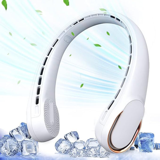 ASNUG Portable Neck Fan, Bladeless Neck Fan, USB Rechargeable Personal Fan, 4000 mAh Battery Operated Fan, 3 Speeds Adjustable,Faster Cooling, Ultra Quiet, Suitable for Home, Office, Sports