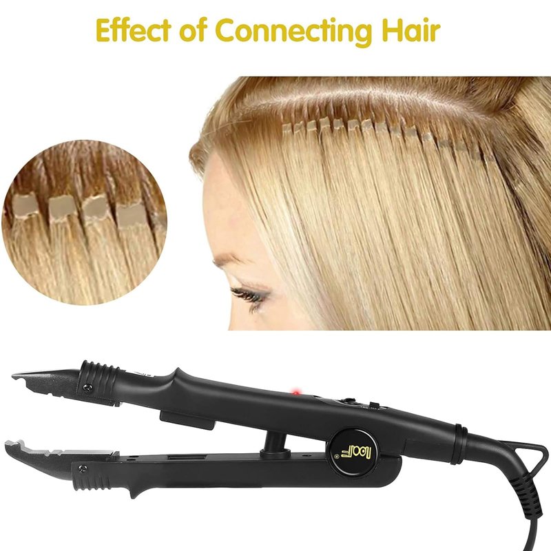 PAWACA Hair Extensions Tools, Professional K Tips Real Human Hair Fusion Machine, Fast Heat-Up Connector Wand Bonding Melting Iron(Black-Pro Adjustable Temperature)
