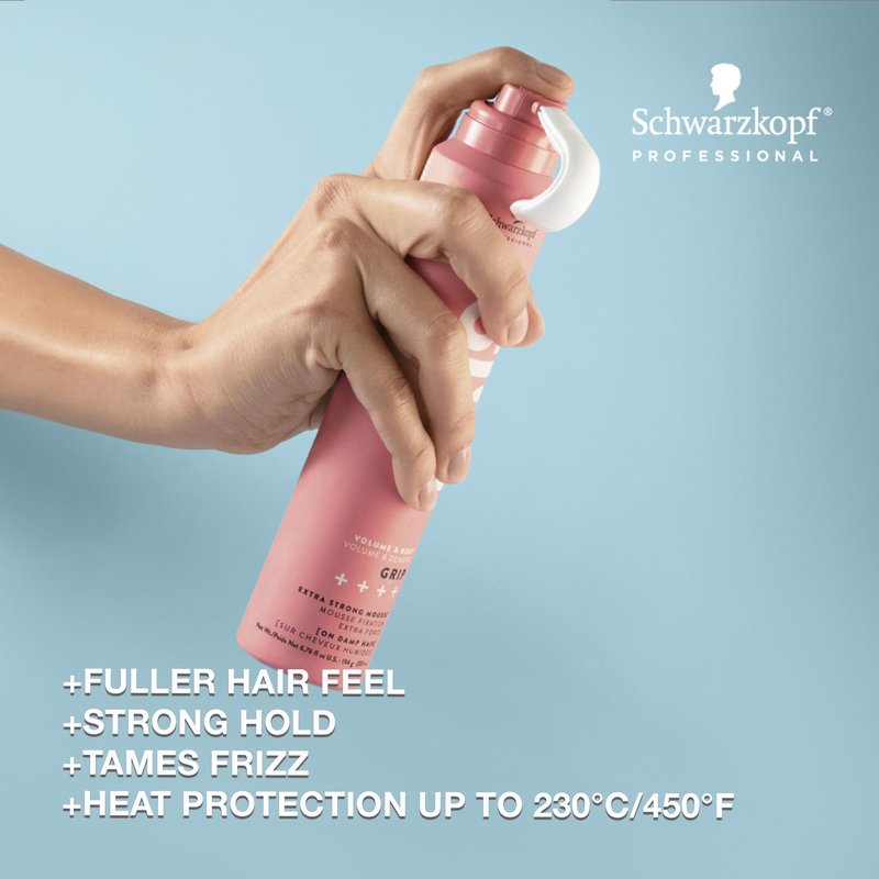 OSiS+ Grip Extreme Hold Mousse – Extra Strong Control and Volume with Lasting Definition and Natural Shine – Volumizing, Vegan Formula with Heat Protection, 6.76 oz