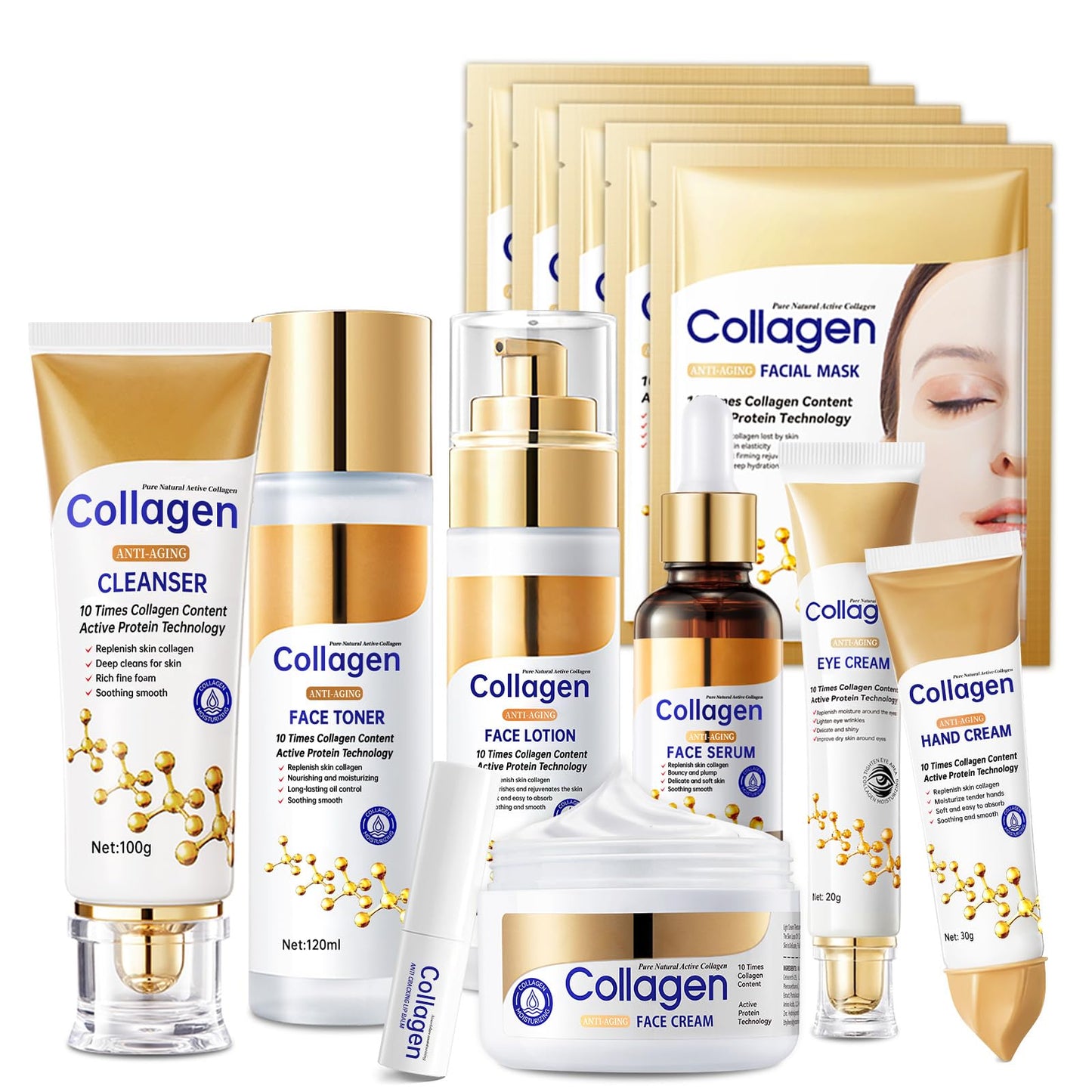 Collagen Skin Care Set,13-In-1 Travel Skincare Kits for Firming Skin, Shrink Pores, Anti Aging Skincare Set for Reduce Wrinkles.Smooth Fine Lines.Hydrating,Facial Kits for Women & Girls.