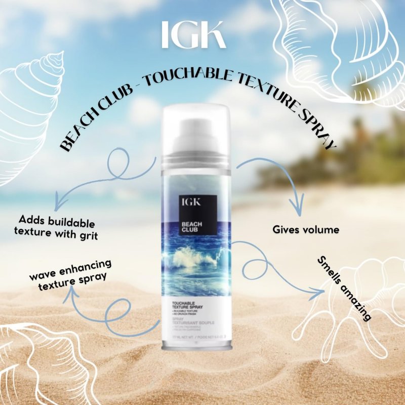 IGK BEACH CLUB Touchable Texture Spray Travel | Hold + Volume + Lightweight | Vegan + Cruelty Free | 1.7 Oz