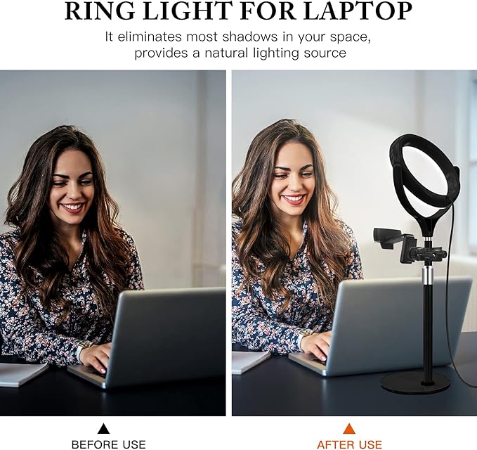 8 inch Desk Ring Light with Stand for for Video Conference,Adjustable Zoom Lighting for Computer, Circle Light for Video Recording, Video Calls, Online Class, Live Streaming, Podcast