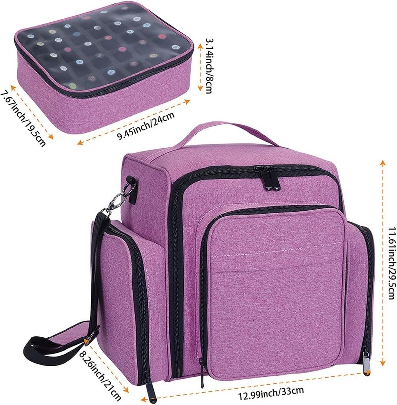 Nail Polish Organizer Box - 60 Bottle Portable Storage with 2 Detachable Bags | Purple for Nail Tools & Cosmetics