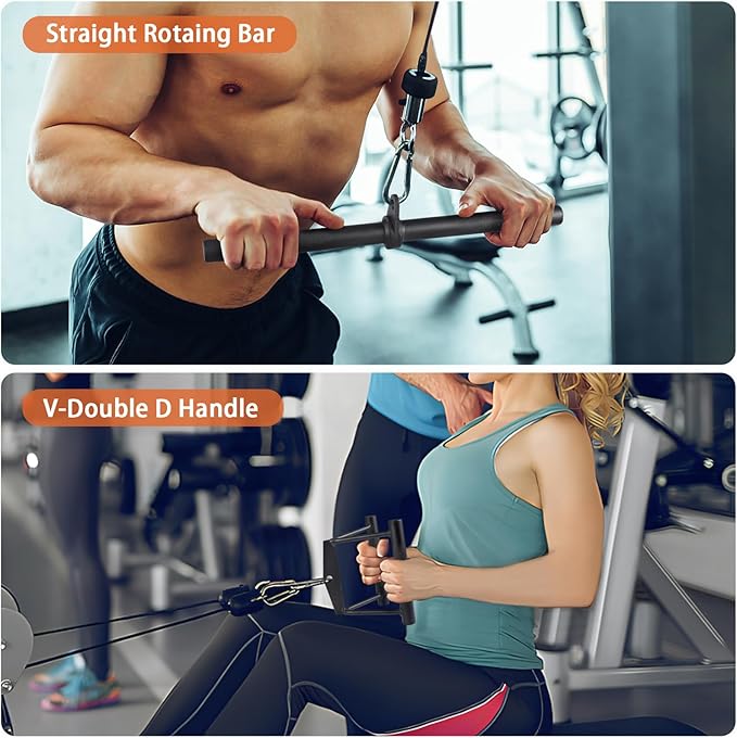 Workout Cable Machine Attachment for Home Gym, SERTT LAT Pulldown Attachments, Cable Accessories for Weight Training, Straight Pull Down Bar, Tricep Rope, Double D Row Handle, V-Shaped Bar