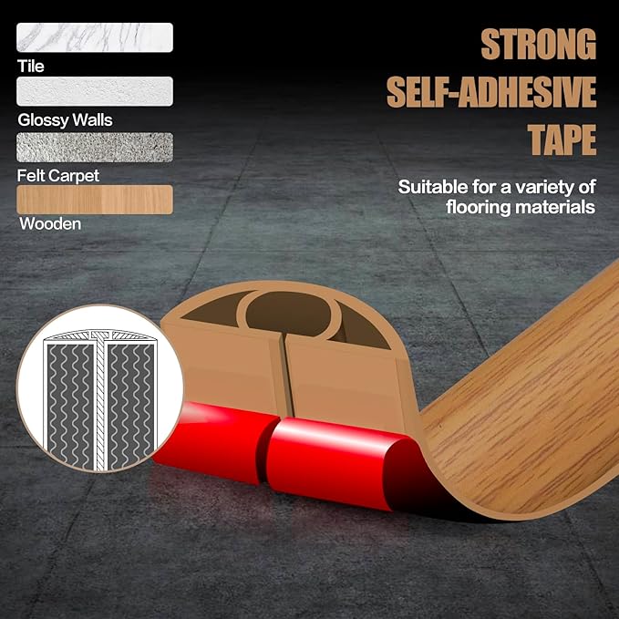 DBHXXMB-HH Floor Cord Cover Self Adhesive Cord Hider,10FT Cable Management, Extension Strip Protector for Wires, Prevent Cable Trips for Offices, Gyms, Exhibitions Cavity 0.39"(W) x 0.27"(H) BrownWood