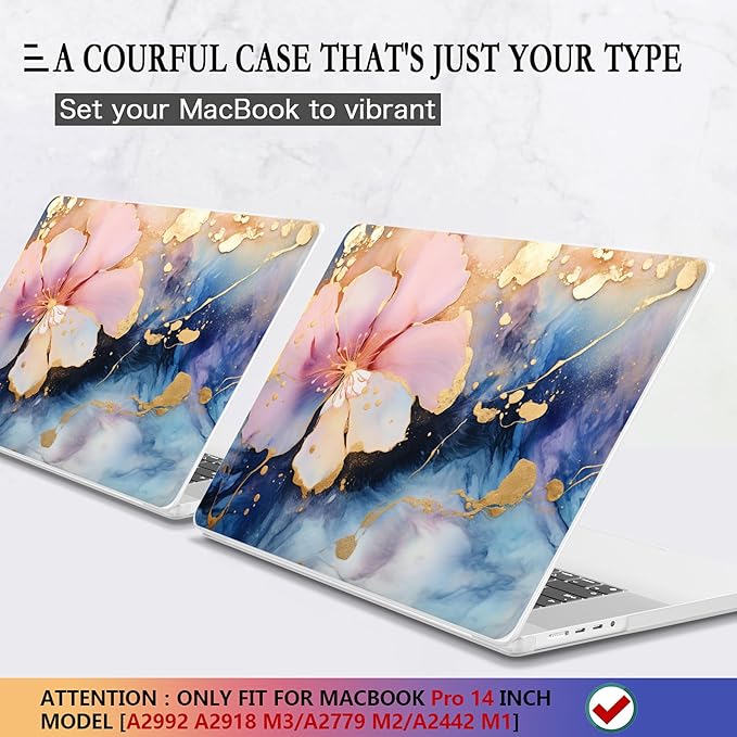 CISSOOK Plastic Hard Shell Compatible with MacBook Pro 14 inch Case 2026-2021 Release, M5 A3434 M4 A3112 A3185 A3401 M3 A2918 A2992 M2 A2779 M1 A2442 Pro/Max Chip, Marble Flower