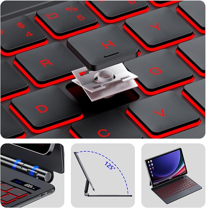 Magnetic Keyboard Case for Samsung Galaxy Tab S10+/ S9+ /S9 FE+/S8+/S7+/S7 FE 12.4", 7 Color Backlit Wireless Bluetooth Magic Keyboard Case Cover Stand, Multi-Touch Trackpad, LED Power Display