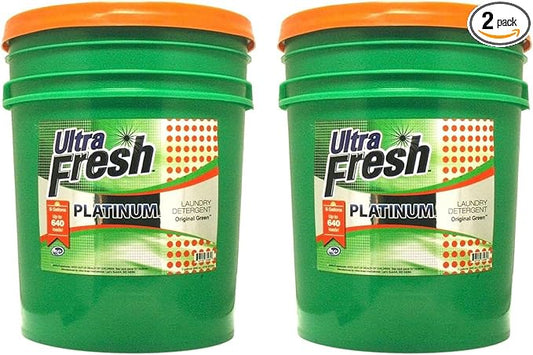 Ultra Fresh 3X Platinum 5 Gallon Laundry Detergent Liquid for All Machine Types with Easy Dispensing Pump, Up to 640 Loads, Original Green (2 Pack)