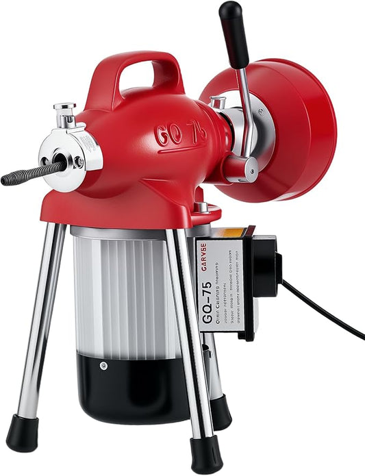Portable Drain Cleaner Machine with 66FT x 5/8" & 16FT x 3/8" Steel Cables, 7 Cutters, Electric Sewer Snake Drain Auger, 500w Power Drain Cleaner Machine, Auto Feed Pipe Snake for 3/4" to 4" Pipes