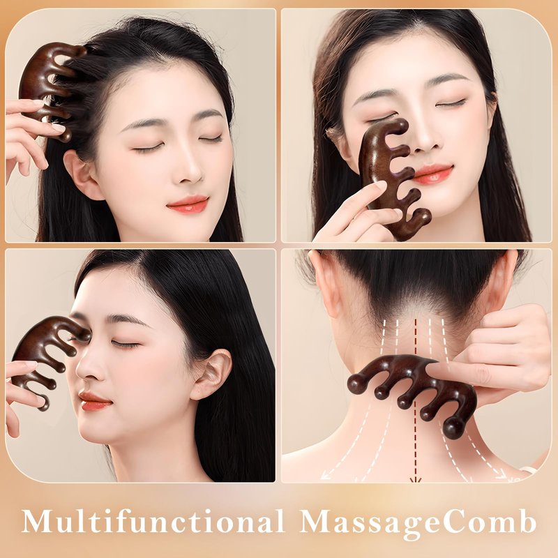 Cureder Wooden Scalp Massager - Handmade 100% Natural Green Sandalwood Wide Tooth Combs - Wood Massage Comb & Sandalwood Comb for Luxurious Hair Care