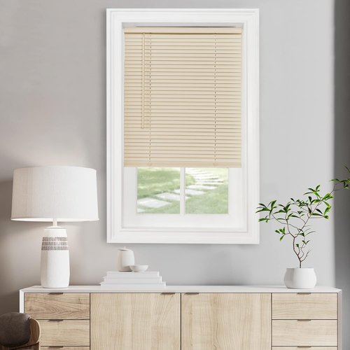 Achim Home Decor Cordless Mini Blinds - Light Filtering, 72" Width x 64" Length, Alabaster Color
