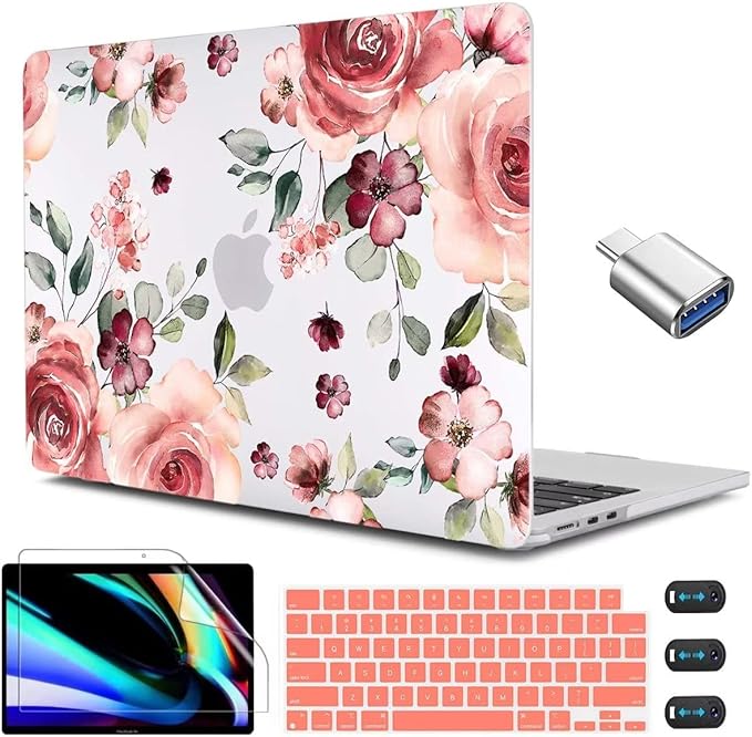 CISSOOK for MacBook Air 13.6 inch Case 2026 2025 2024 2022 Release A3449 A3240 A3113 A2681, Matte Hard Shell Case Flower Cover with Keyboard Cover + USB Adapter for MacBook Air 13.6 M2 M3 M4 M5