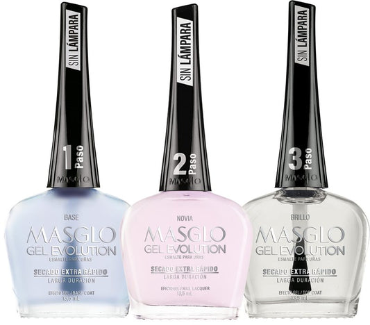 MASGLO Gel Evolution – Set of 3 Nail Polishes No UV/LED Lamp Needed, Fast-Drying, 12-Day Wear, 14-Free Formula, High-Gloss Finish, vegan (0.5 oz Each) h