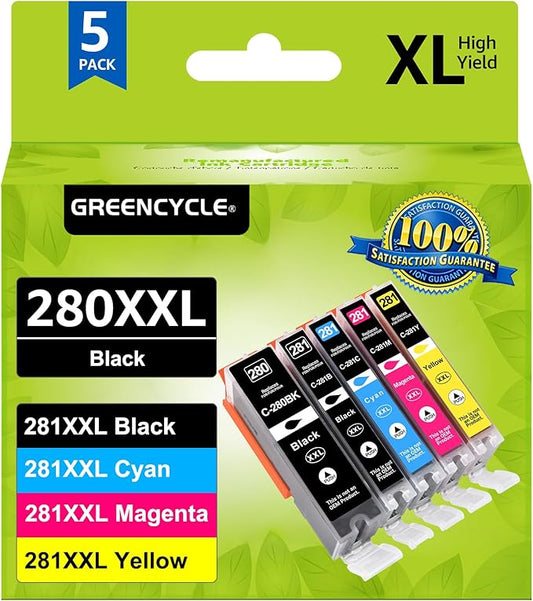 280 281 Ink Cartridges Compatible for Canon 280XXL 281XXL Ink Cartridges 5 Pack PGI-280XXL CLI-281XXL Work for TR8620a TR8620 TR8620a TS6320 TR7520 TS6120 TS6220 TS8220 TS9520