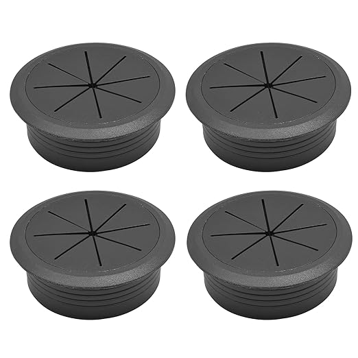 Desk Grommet 2" (50 mm), Desk Hole Cover for Cables Black, Cable Grommet ABS Plastic, Desk Hole Grommet for Office and Home Table Cable, Detachable & Flexible Cable Cord Organizer-4 Pcs